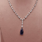 CZ Diamond Blue Sapphire Necklace