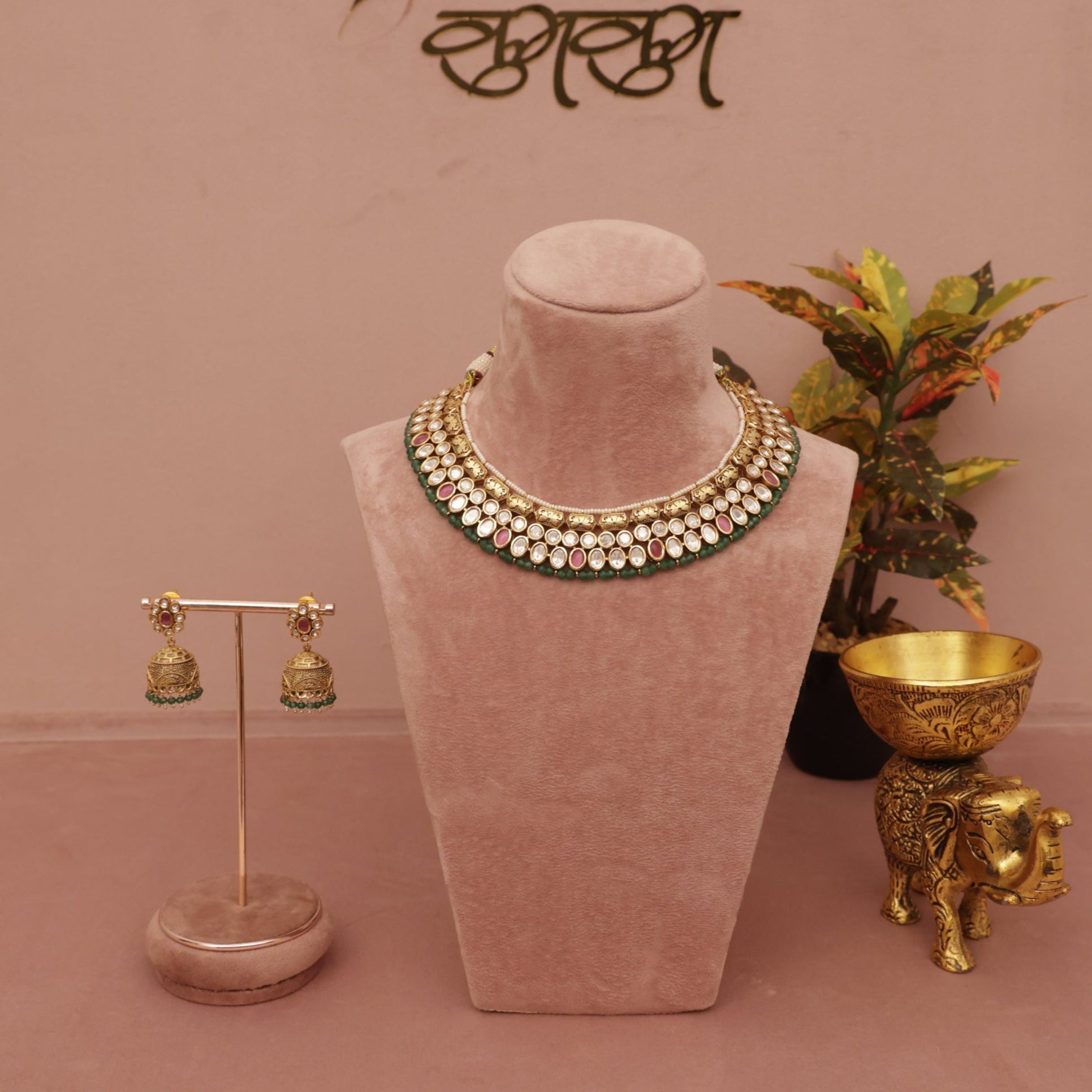 plane antique kundan necklace set