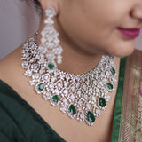 emerald green american diamond necklace set