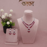 American Diamond Ruby Pink Necklase Set