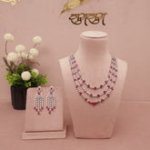 American Diamond Ruby Pink Necklase Set