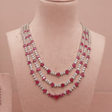 American Diamond Ruby Pink Necklase Set