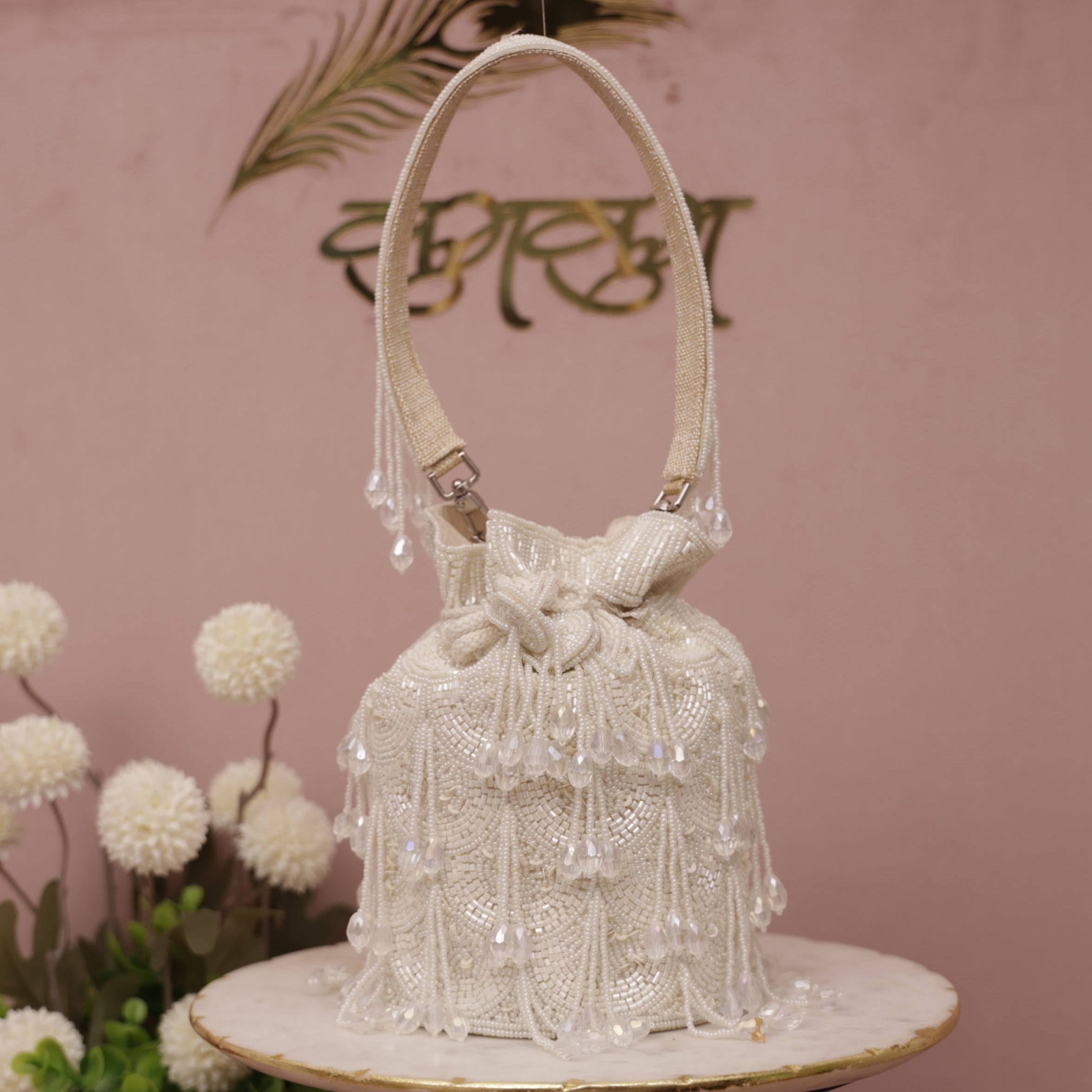 white crysal wedding potli handbag purse