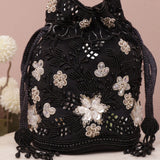 Black embroidered handbag