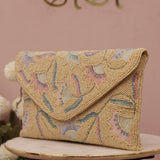 Beaded clutch bag with floral patterns