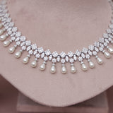American Diamond Modern Pearl Necklase Set
