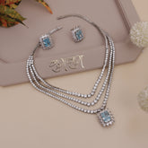 American Diamond Sapphire Drop Necklase Set