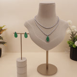 American Diamond Two Layer Emerald Drop Necklase Set