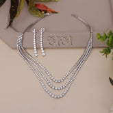Three layer diamond necklace rhodium plated