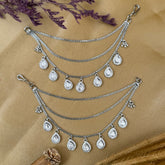 silver earchain, silver matils silver rhodium kan chain, silver sahara