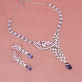 American Diamond Amethyst Purple Pink Necklase Set