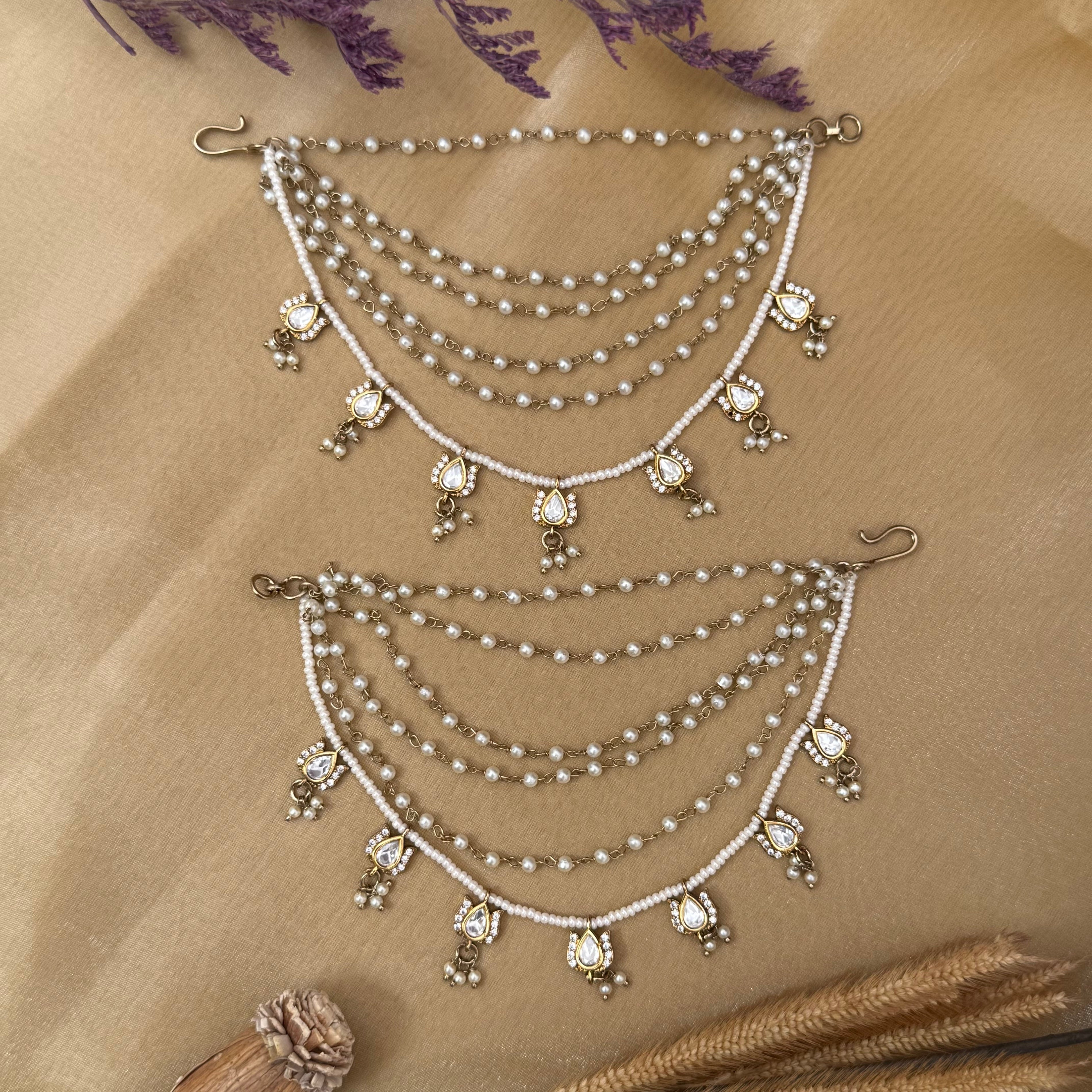 5 line earchain antique kundan earchain matil