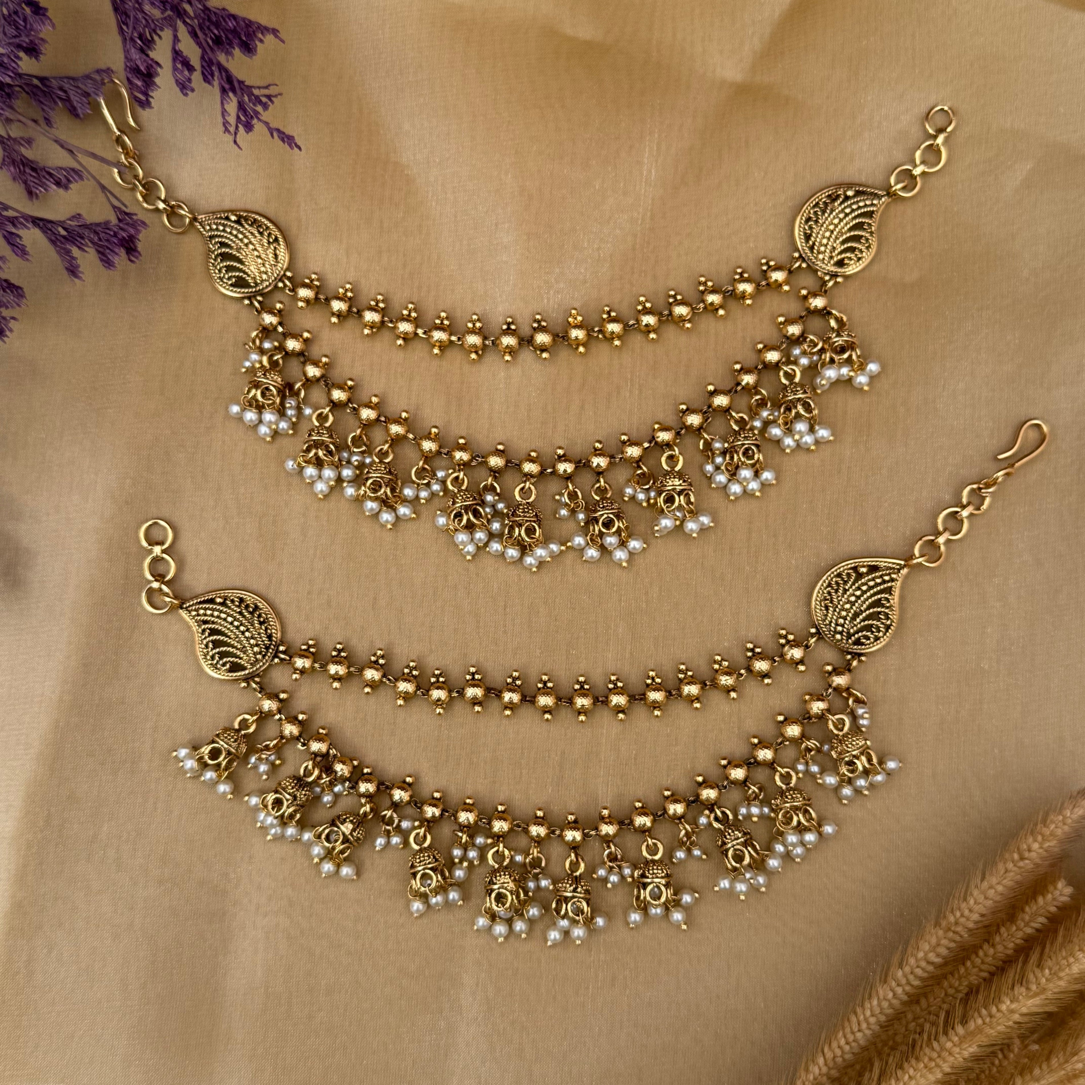 antique gold ear chain , kan chain , sahara chain,