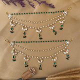 green kundan earchain