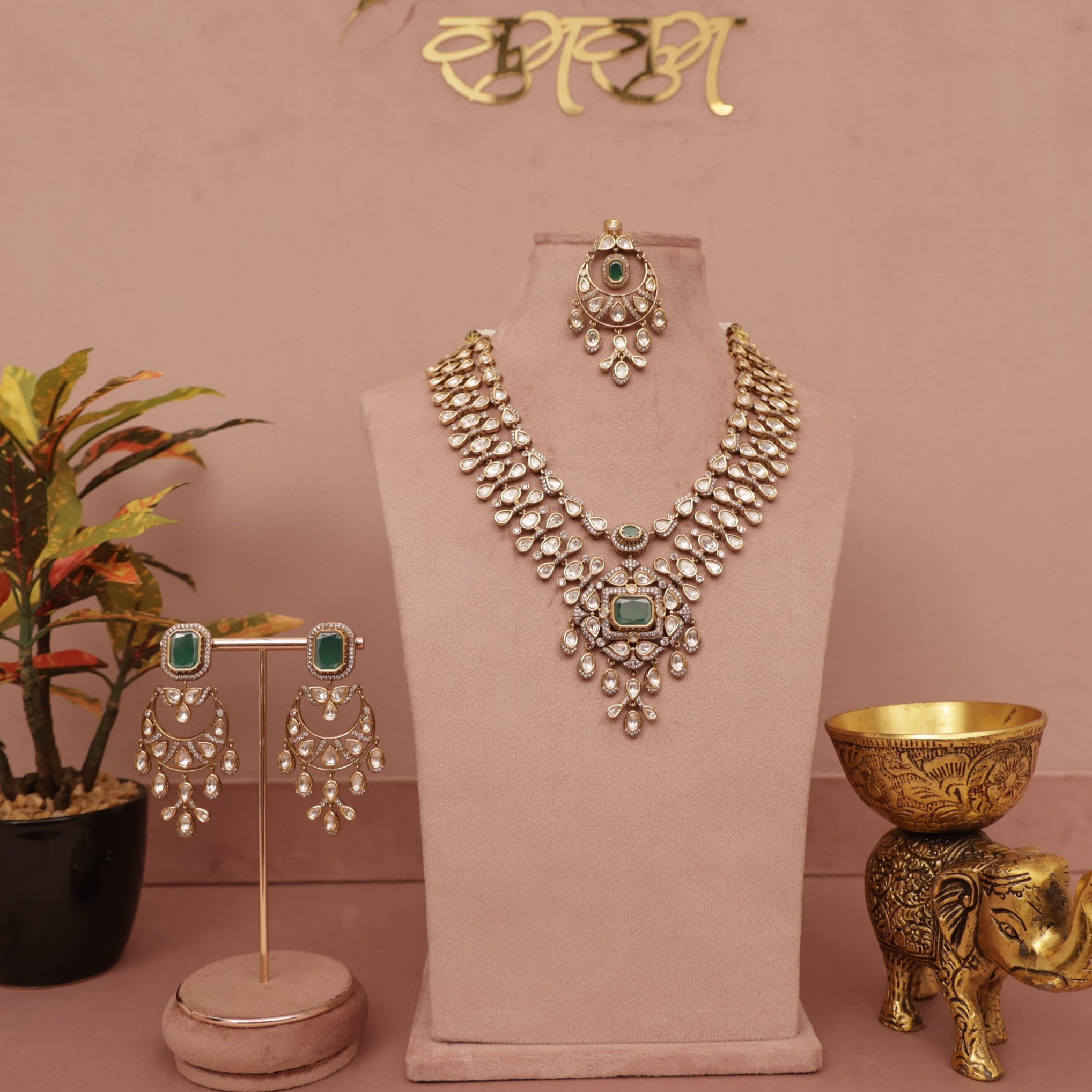 polki kundan emerald green necklace set