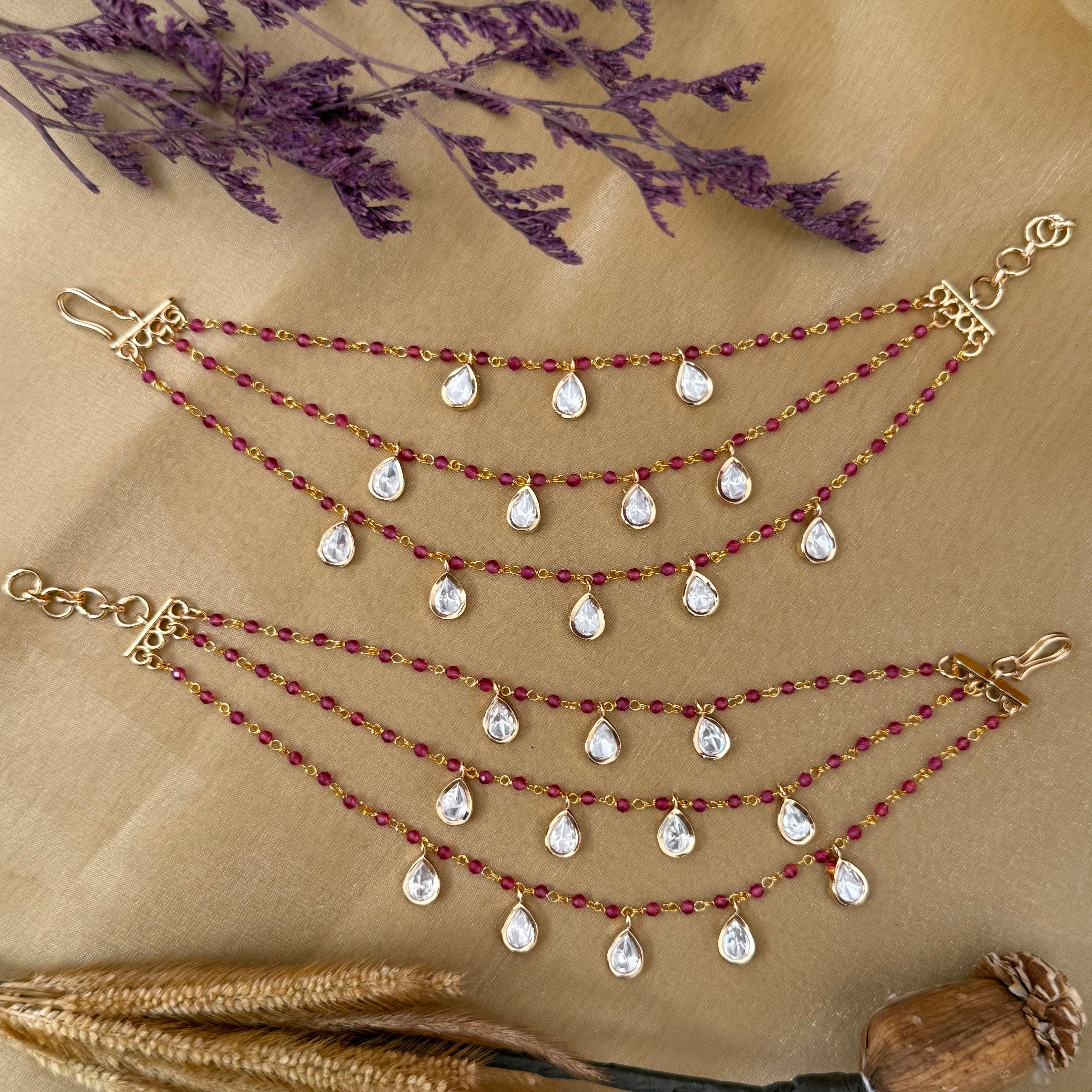 red earchain red kundan earchain ruby kanchain