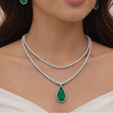 American Diamond Two Layer Emerald Drop Necklase Set