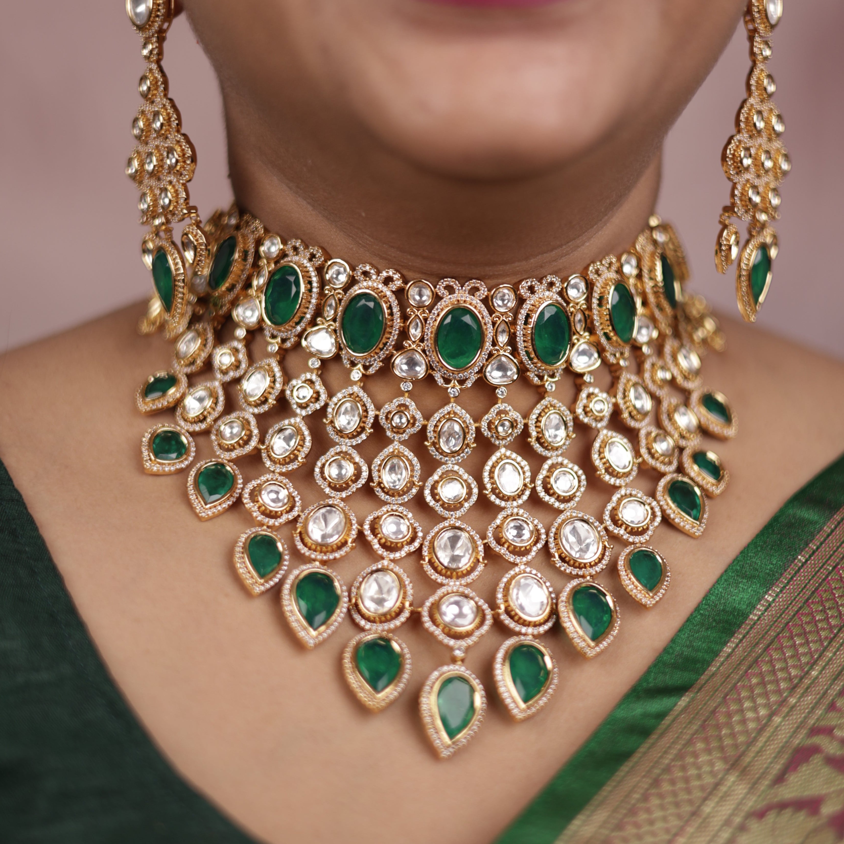 Premium Polki Kundan Bridle Necklace Set