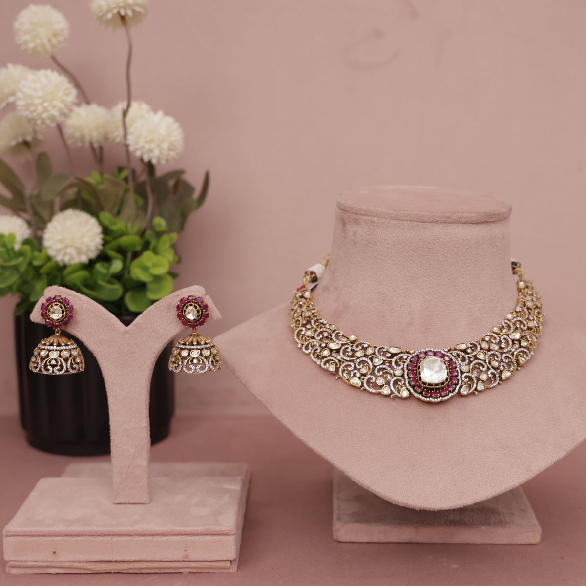 Premium Moissanite Kundan Necklace Set