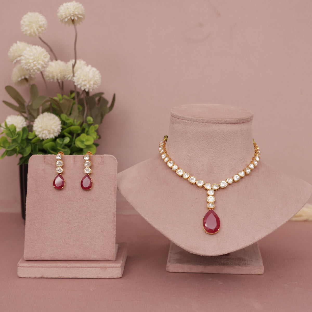 Premium Moissanite Kundan Necklace Set