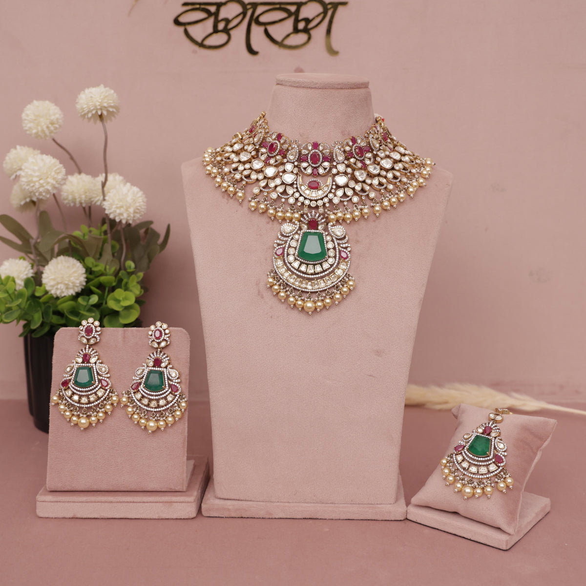 Premium Moissanite Kundan Necklace Set