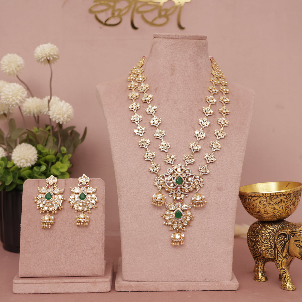 Premium Moissanite Kundan Necklace Set