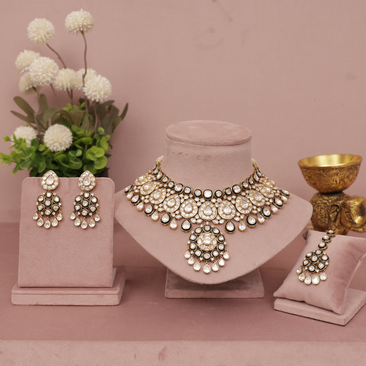 Premium Moissanite Kundan Necklace Set
