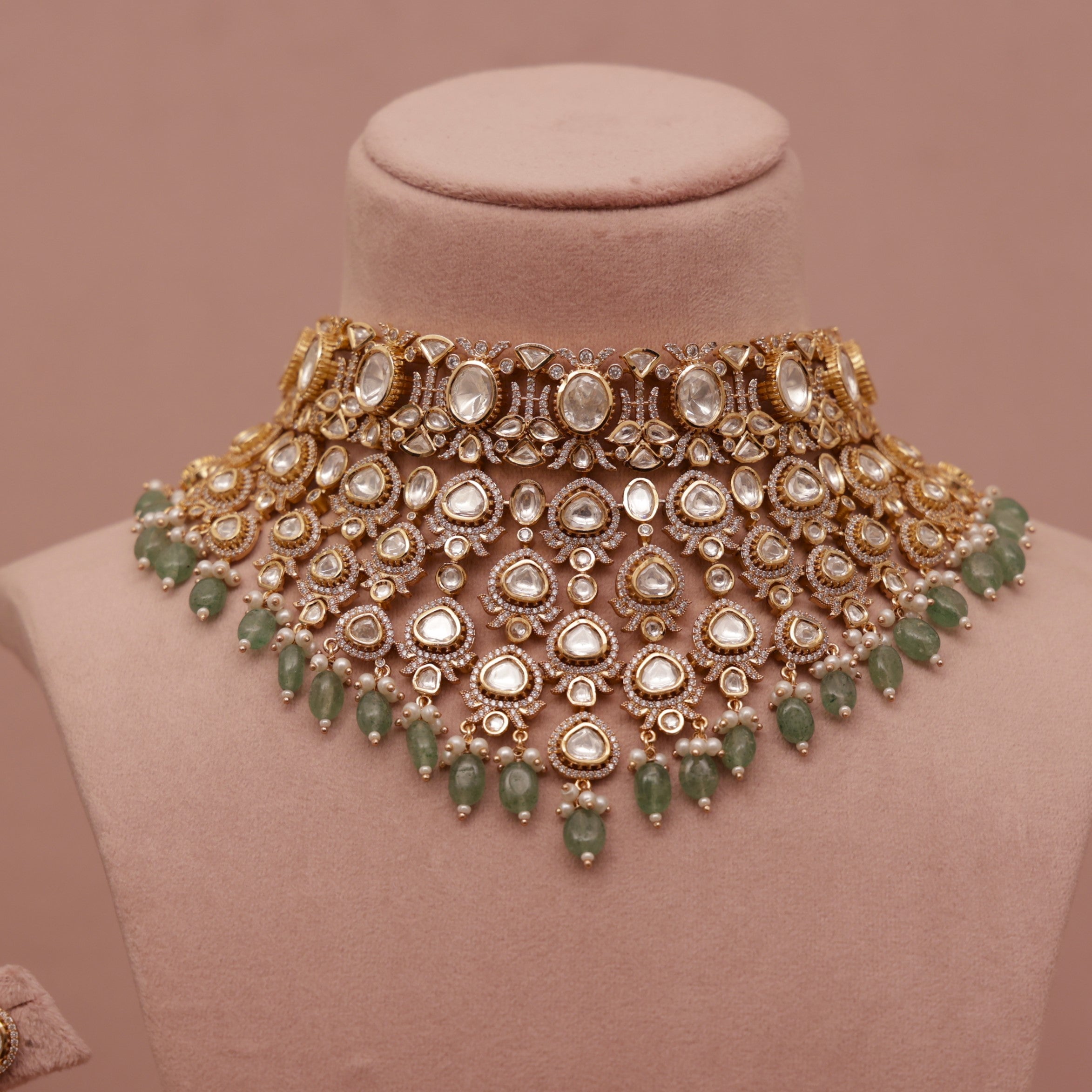 Premium Polki Kundan Bridle Necklace Set