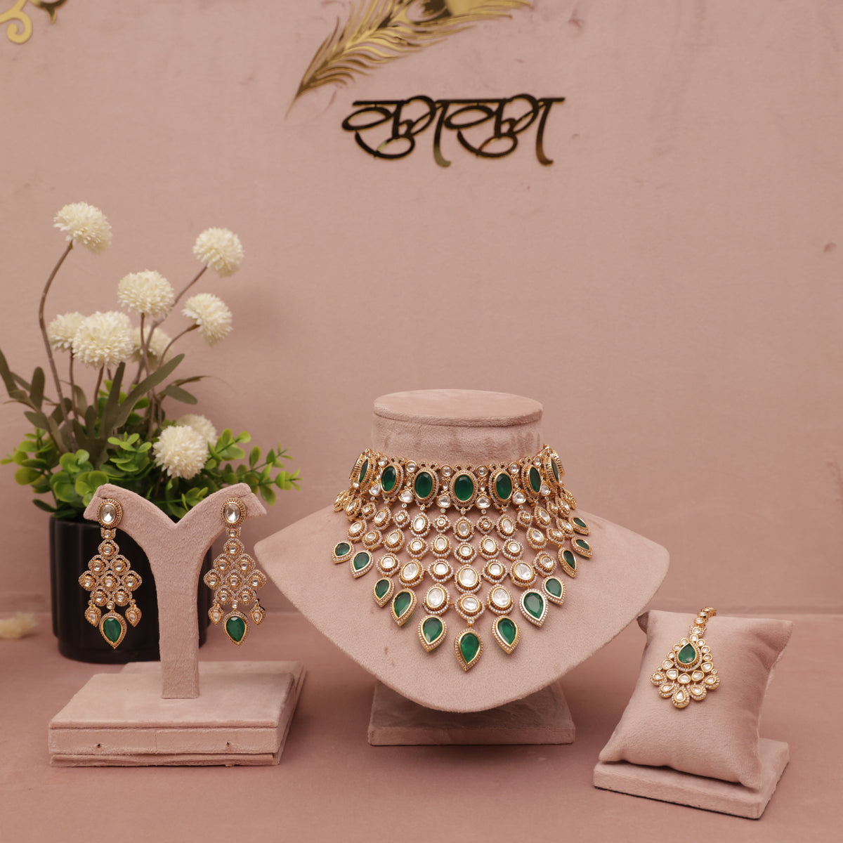 Premium Polki Kundan Bridle Necklace Set