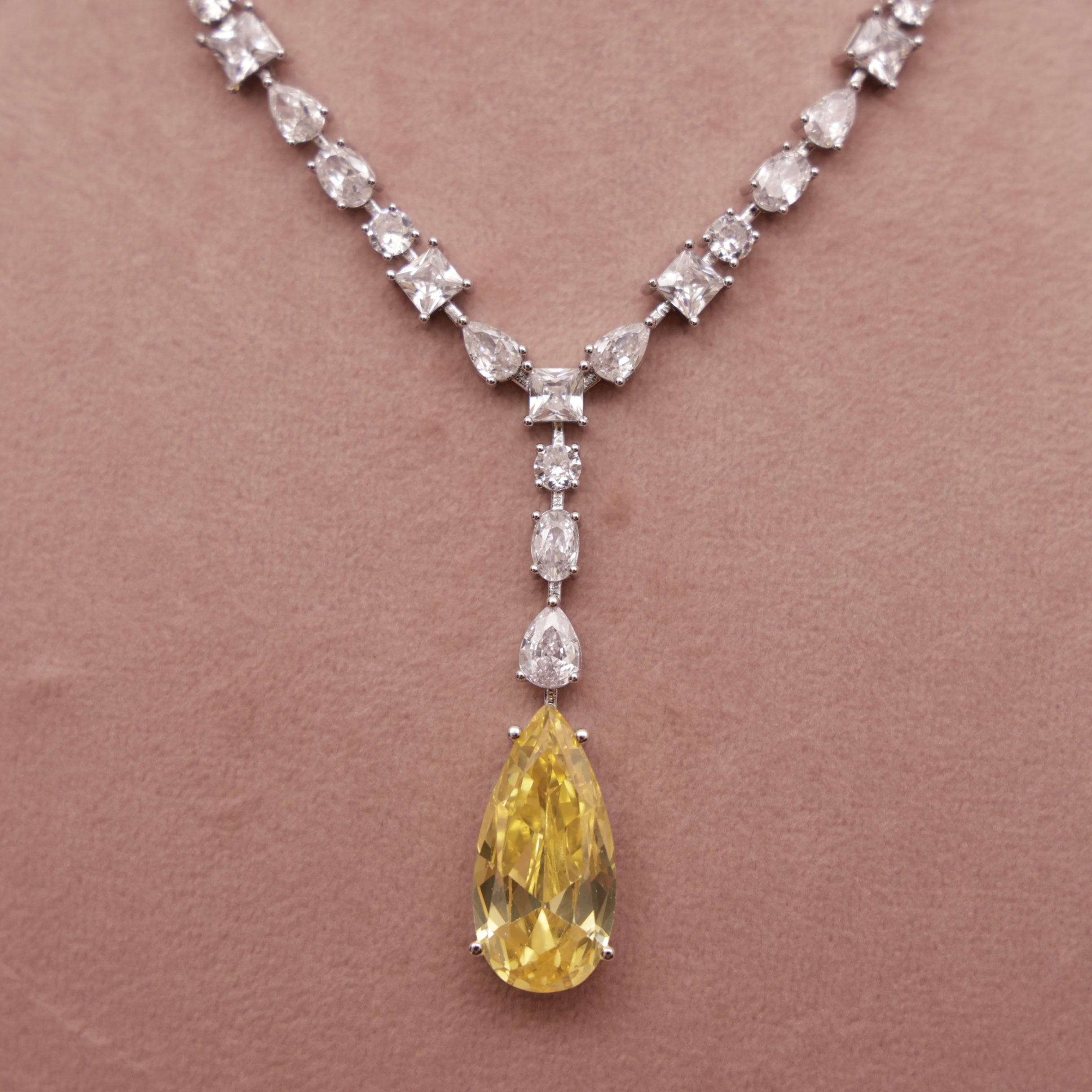 CZ Diamond Yellow Sapphire Necklace