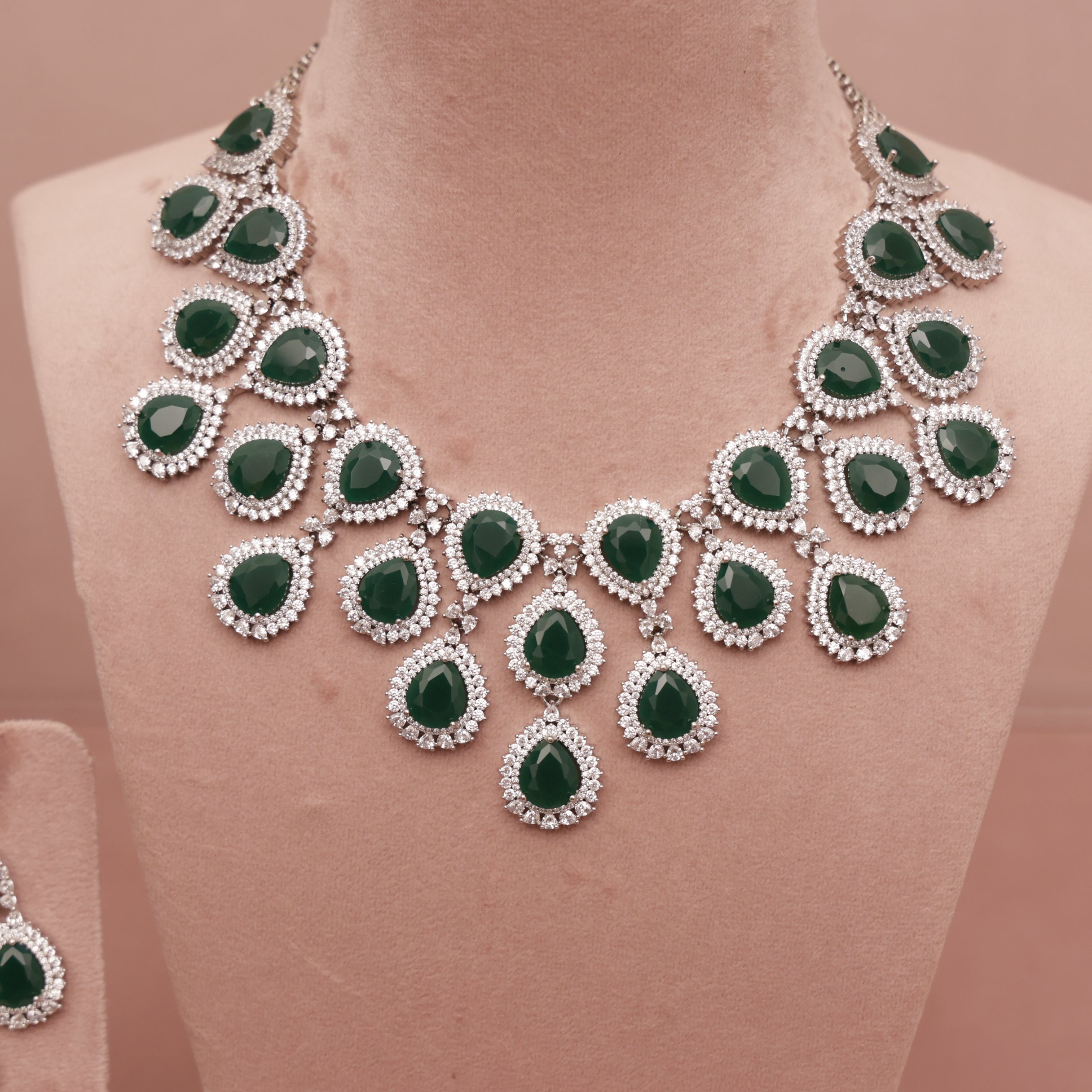 American Diamond Emerald Green Necklase Set