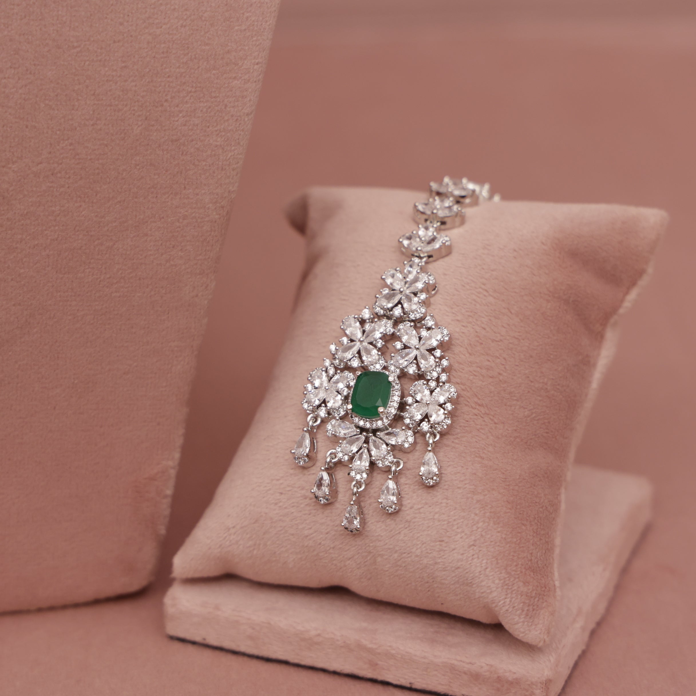 American Diamond Emerald Green Necklase Set
