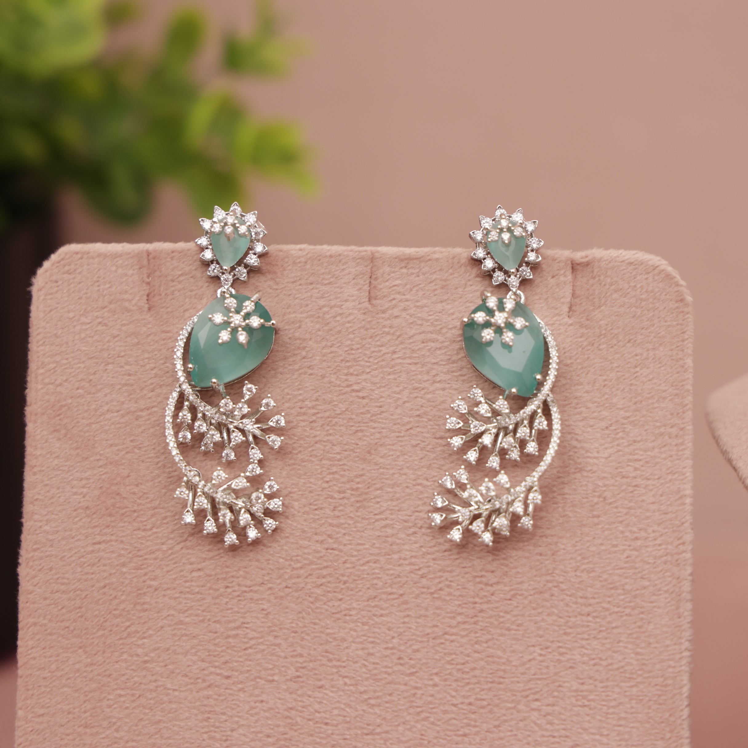 American Diamond Mint Green Necklase Set