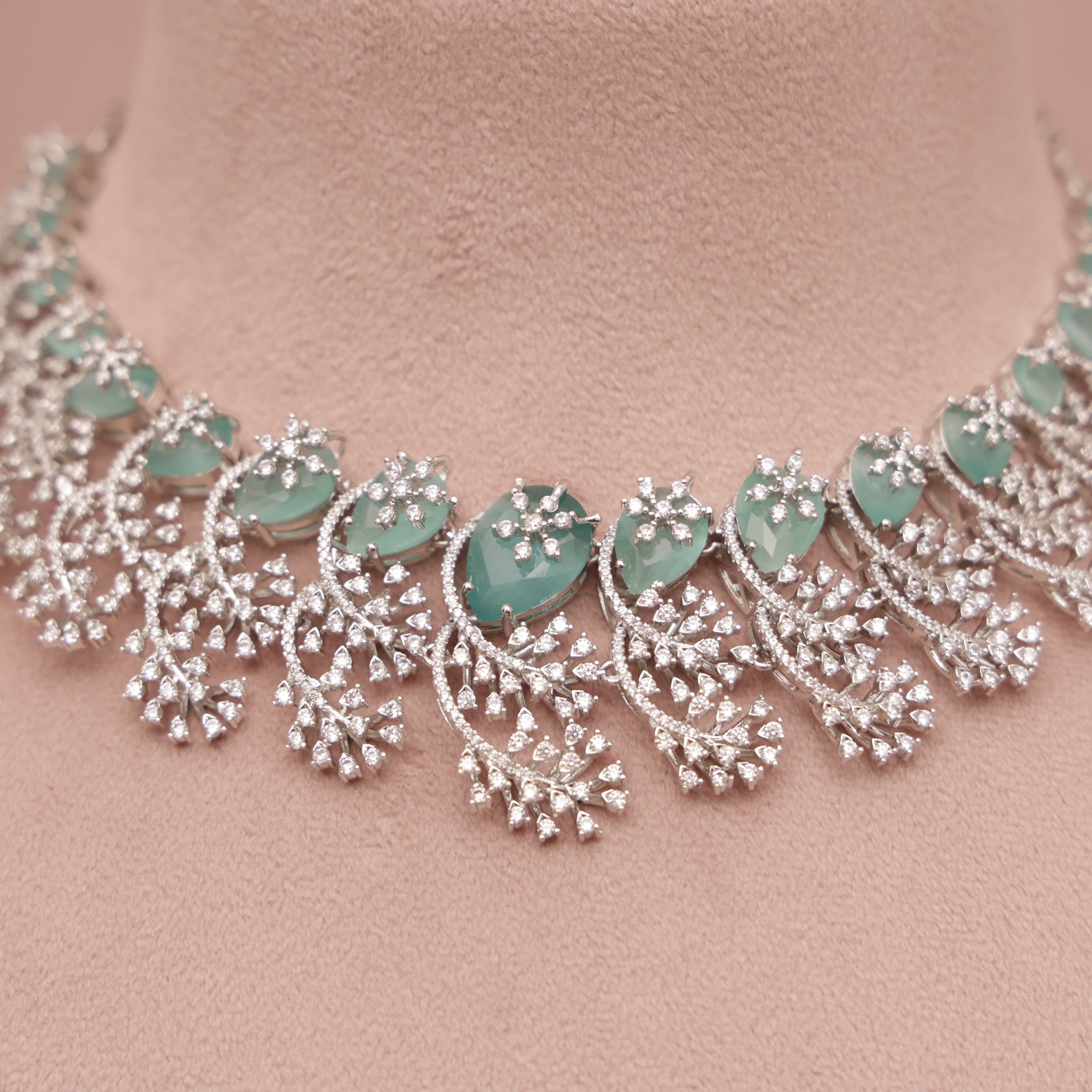 American Diamond Mint Green Necklase Set