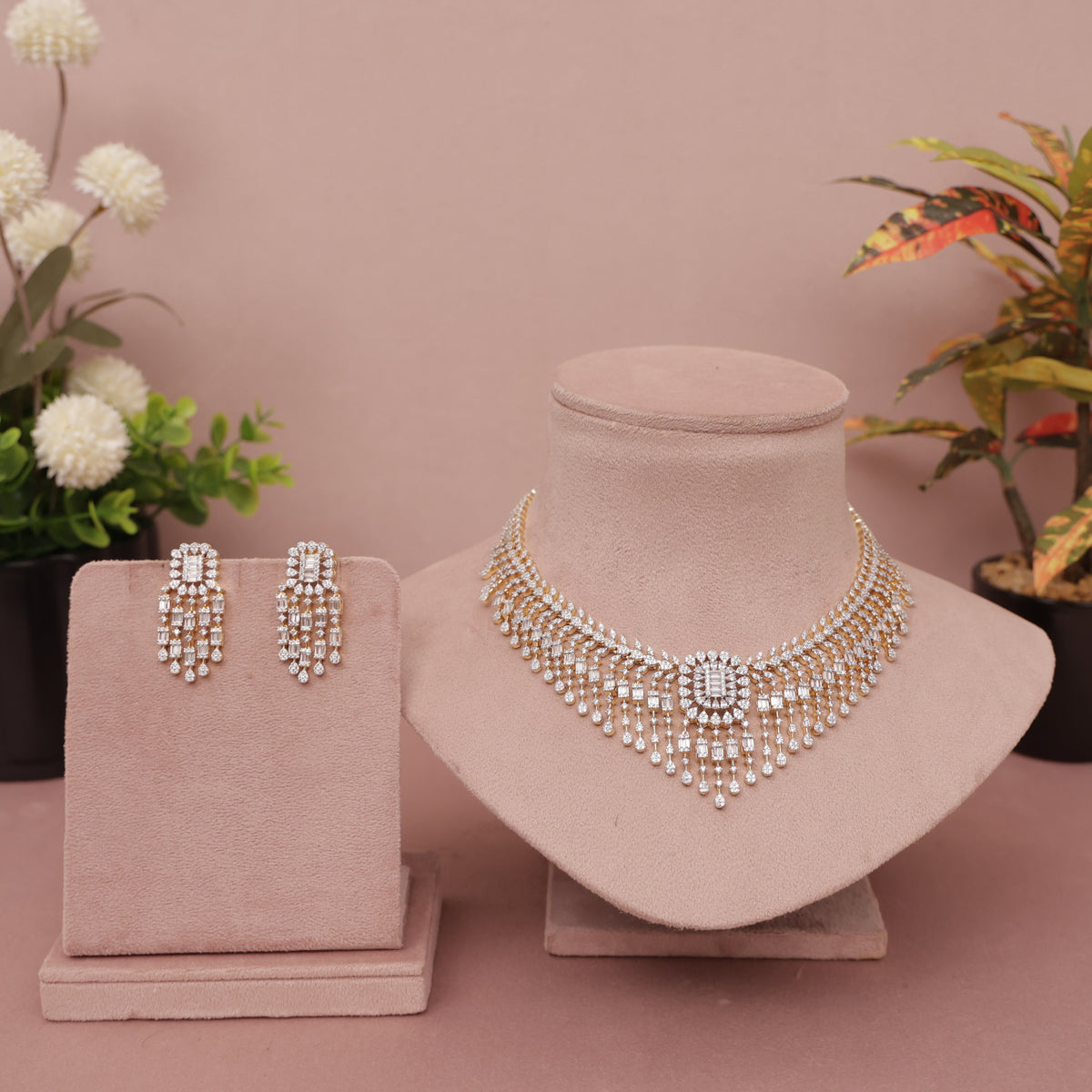 American Diamond Golden Necklase Set