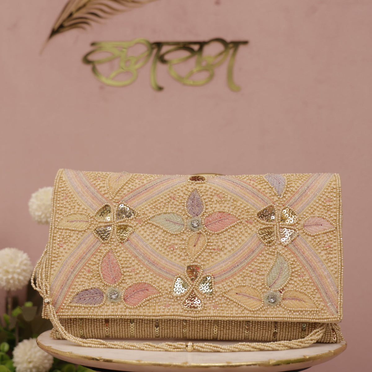 Decorative Moti beaded clutch bag 