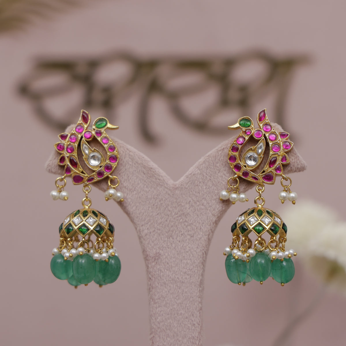 Antique Pachhi Kundan Jhumka Earring