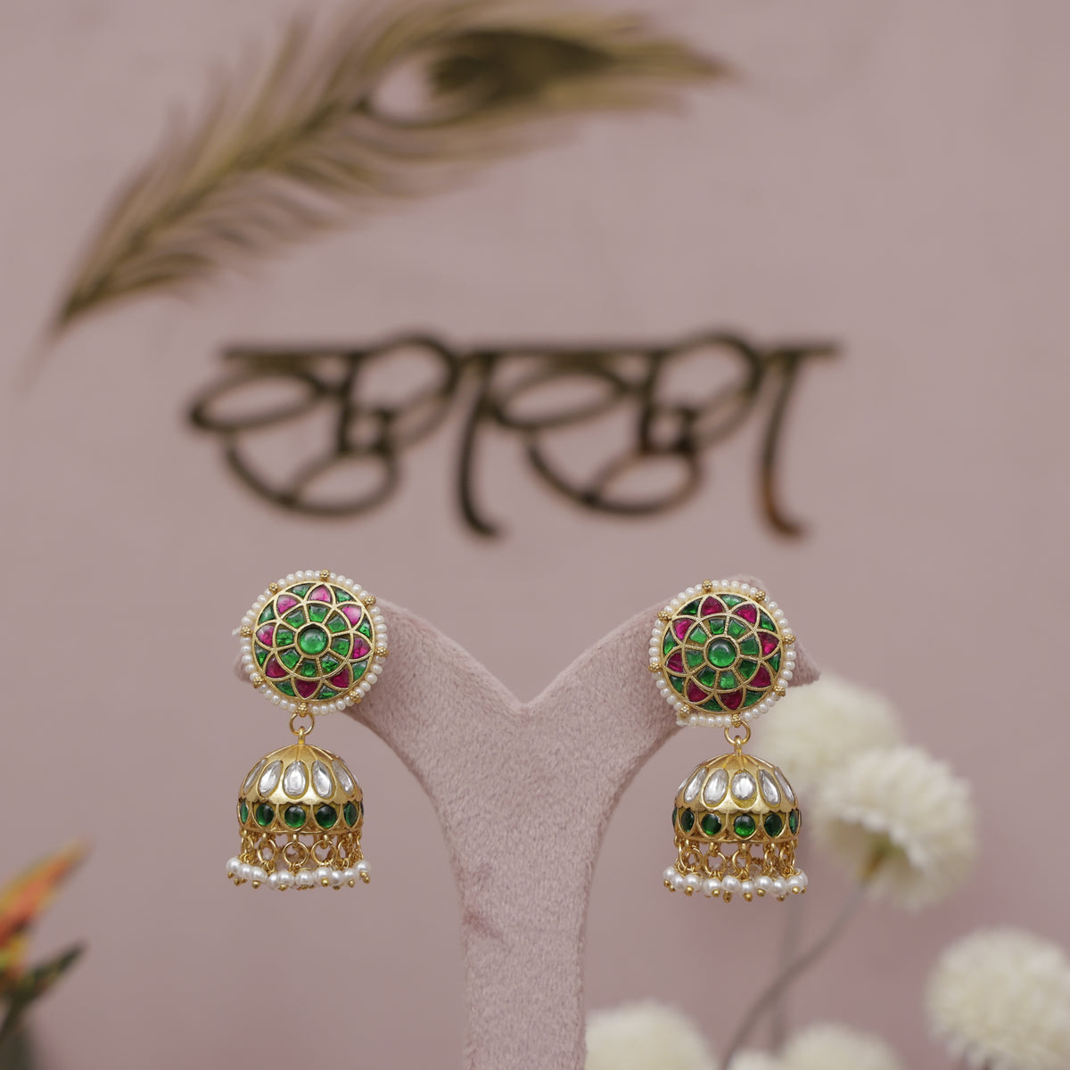 Premium Pachhi Kundan Jhumka Earring