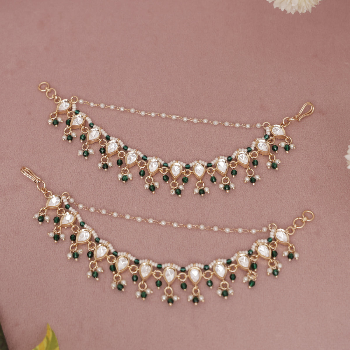 Kundan Pearl Ear chain - Matil