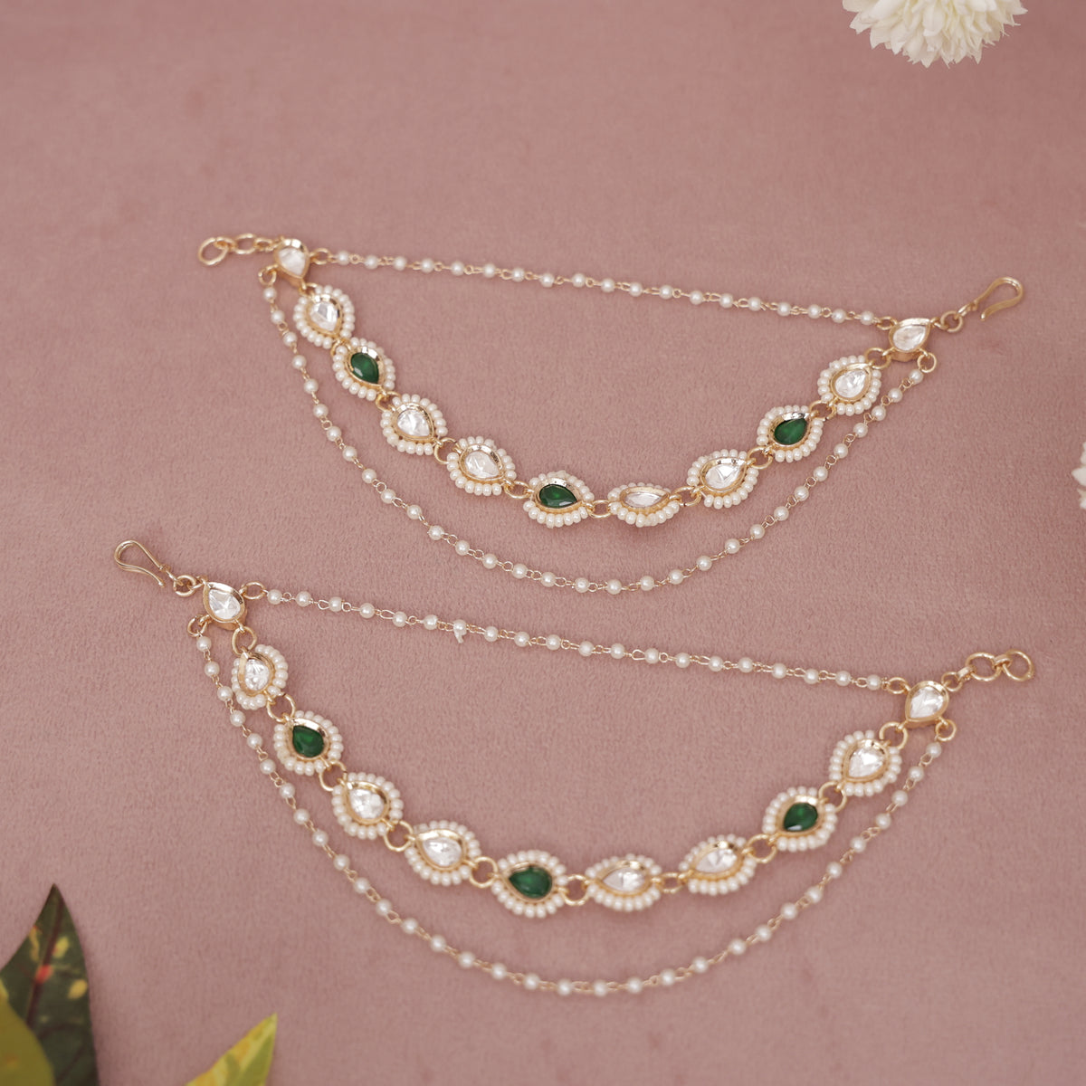 Kundan Pearl Ear chain - Matil
