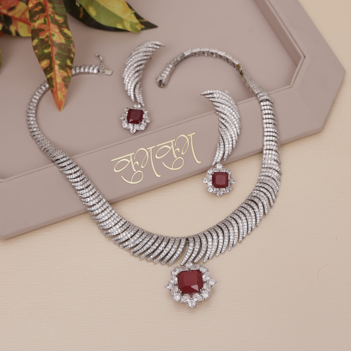 American Diamond Sapphire Necklase Set