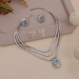 American Diamond Sapphire Drop Necklase Set