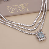 American Diamond Sapphire Drop Necklase Set