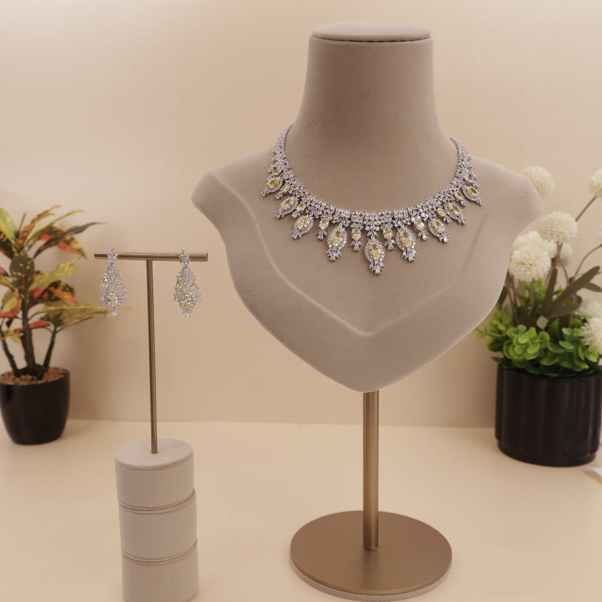 American Diamond Yellow Sapphire Necklase Set