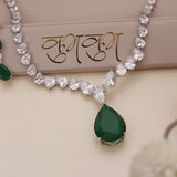American Diamond Emerald Drop Necklase Set