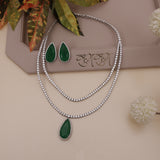 American Diamond Two Layer Emerald Drop Necklase Set