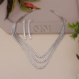 Three layer diamond necklace rhodium plated