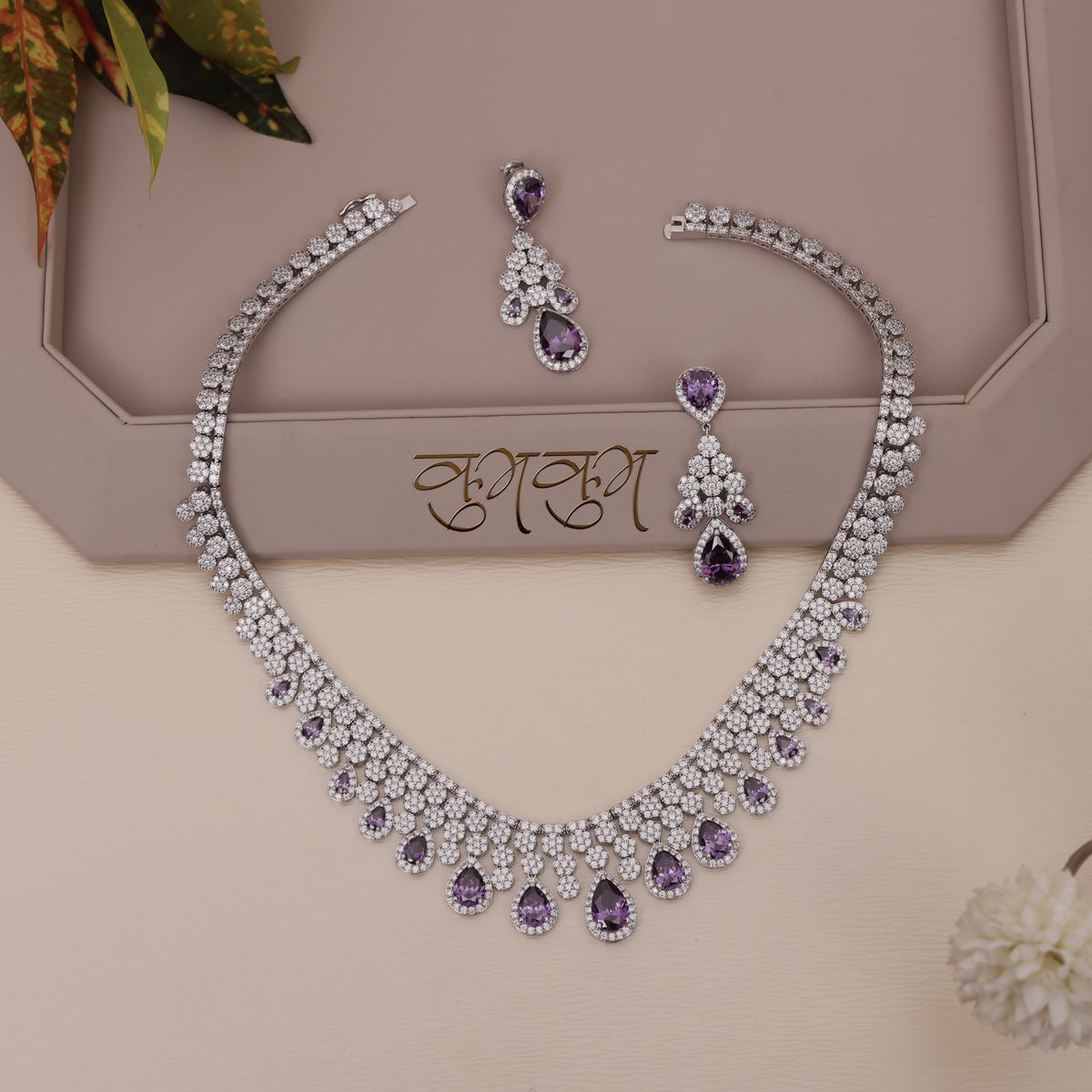 American Diamond Amethyst Purple Necklase Set