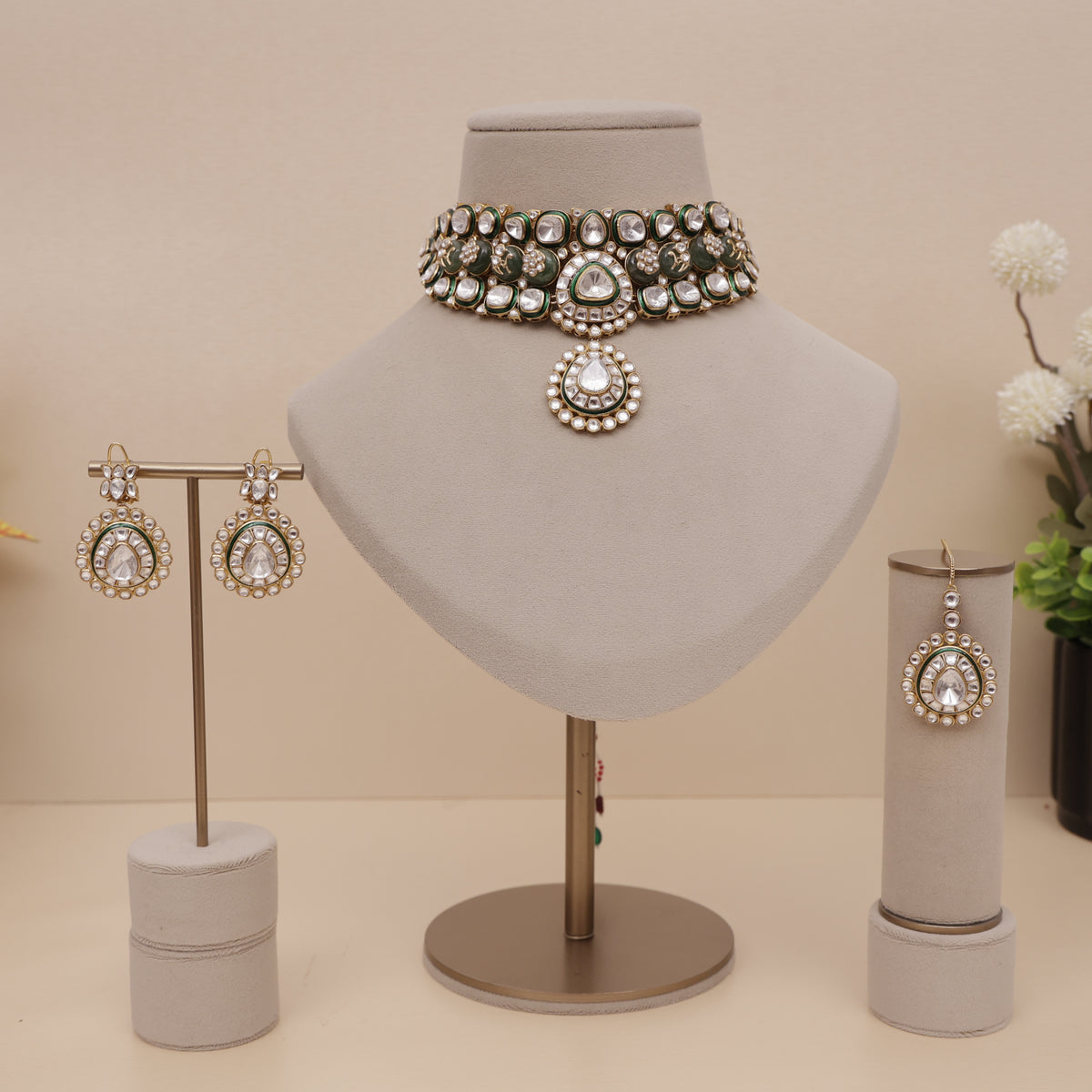 Premium Moissanite Kundan Necklace Set