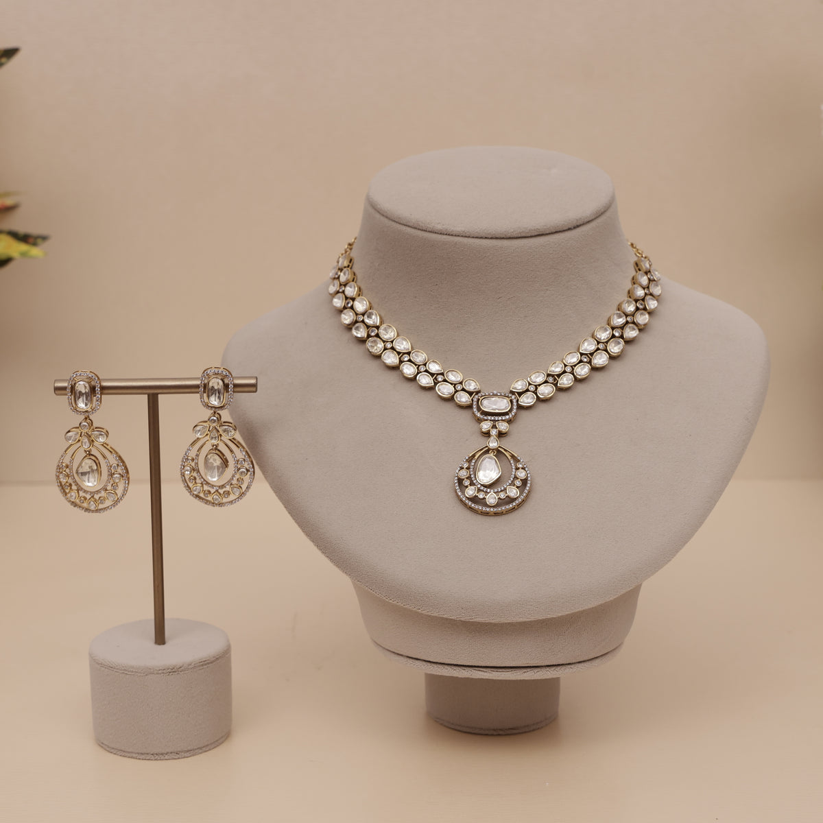 Premium Moissanite Kundan Necklace Set